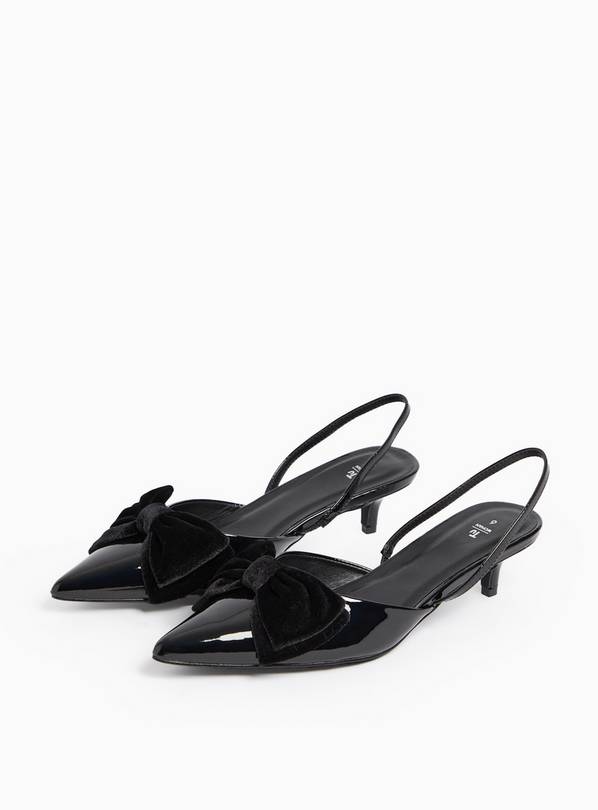 Black Patent Bow Slingback Kitten Heels 5