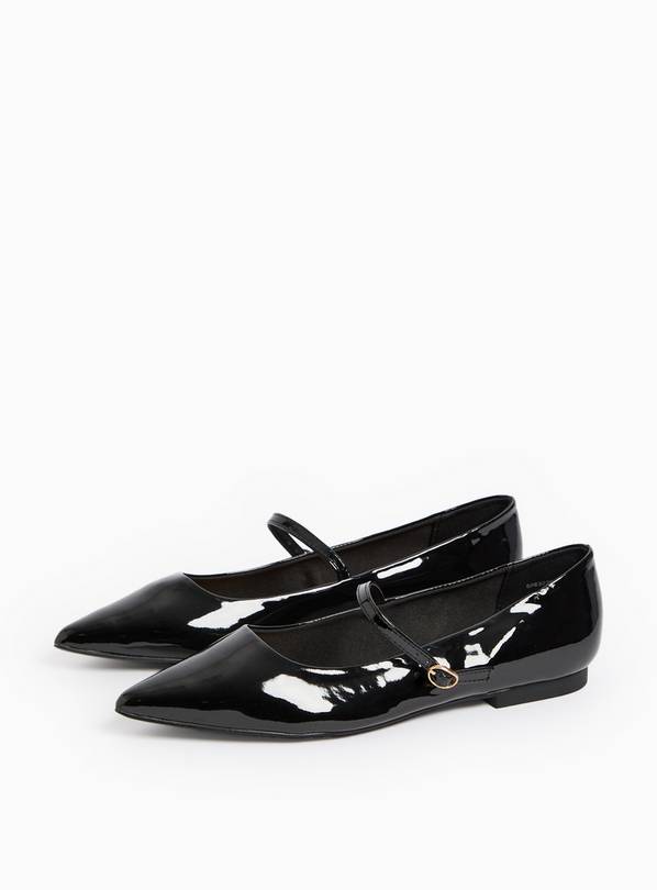 Black Patent Pointed Mary Jane Ballerina Shoes 5