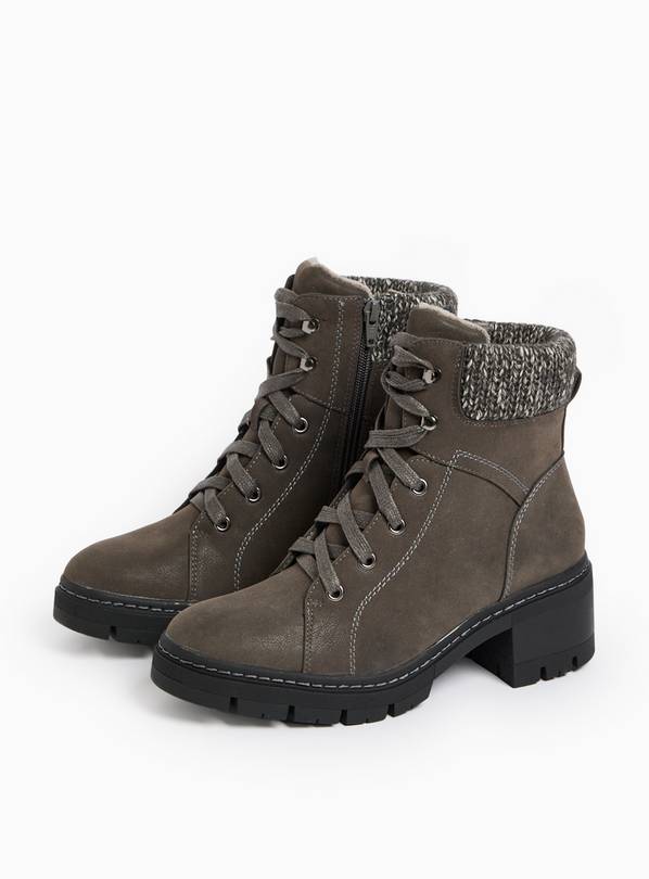 Grey Faux Leather Lace-Up Hiker Boots  3