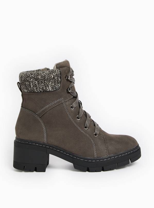 Buy Grey Faux Leather Lace Up Hiker Boots 3 Boots Tu