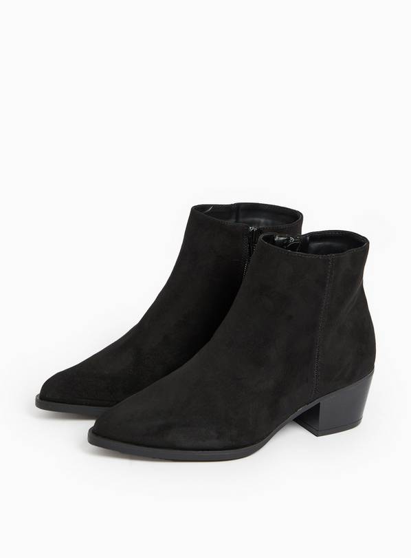 Black Western Pointed Heeled Ankle Boots 7