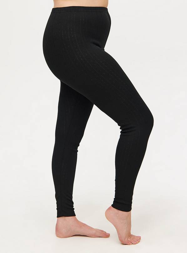 Black Pointelle Medium-Warmth Thermal Leggings  S