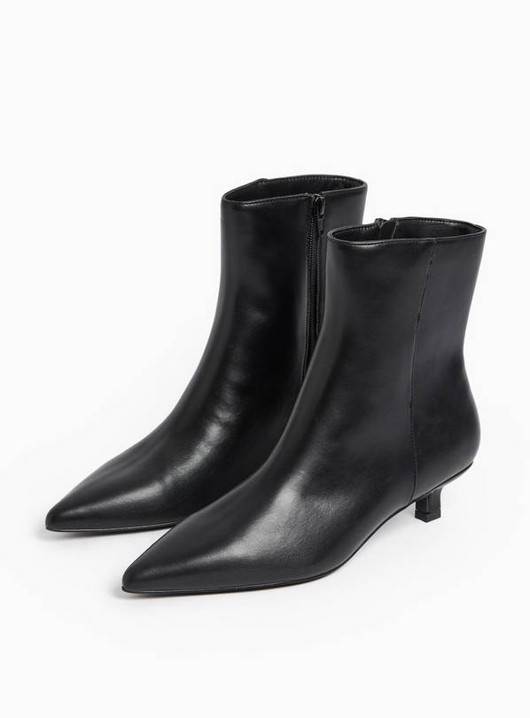 Black Faux Leather Kitten Heel Ankle Boots 3