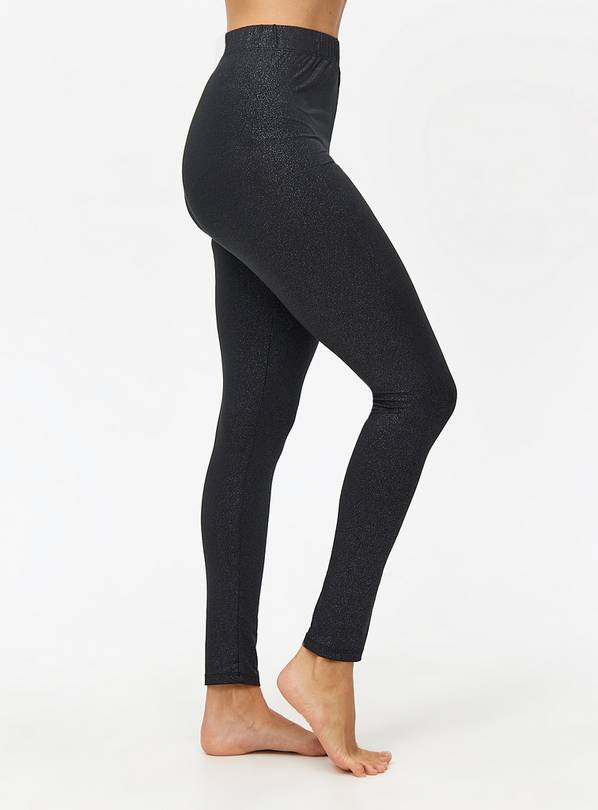 Black Glitter Medium-Warmth Thermal Leggings  XL