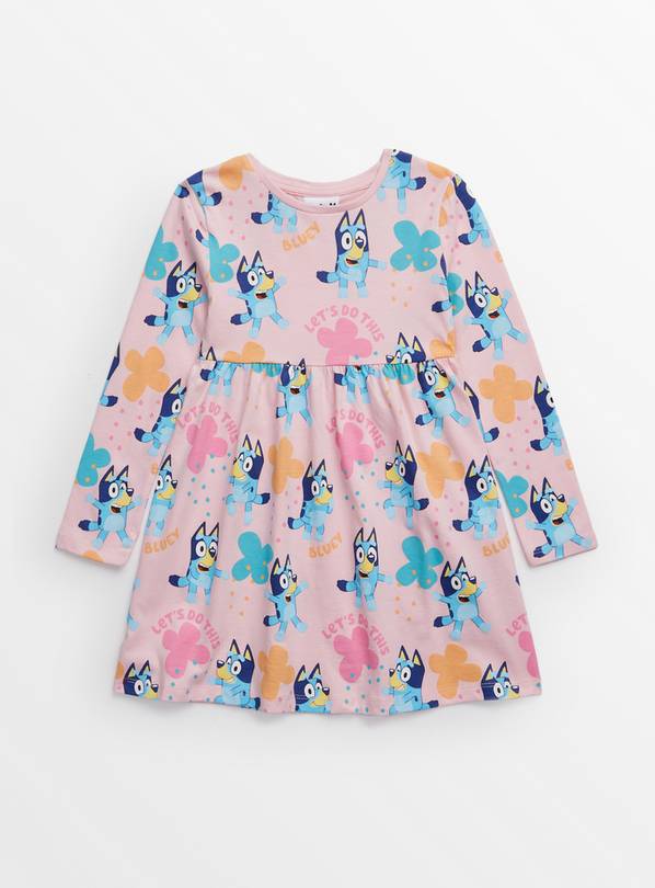 Bluey Pink Printed Long Sleeve Jersey Dress 1-2 years