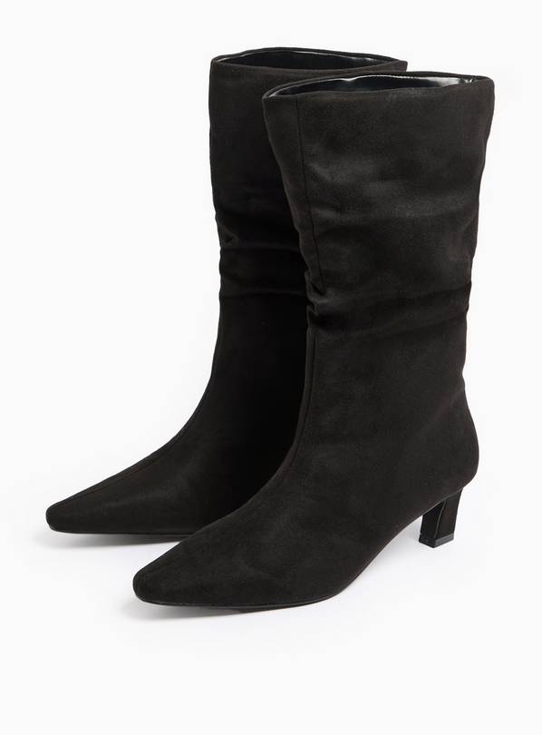 Black Ruched Detail Heeled Boots 6