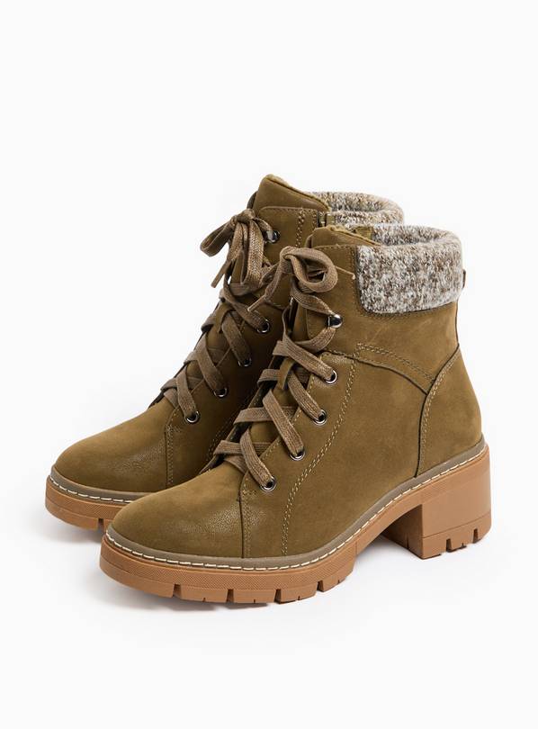 Khaki Lace Up Heeled Boots 4