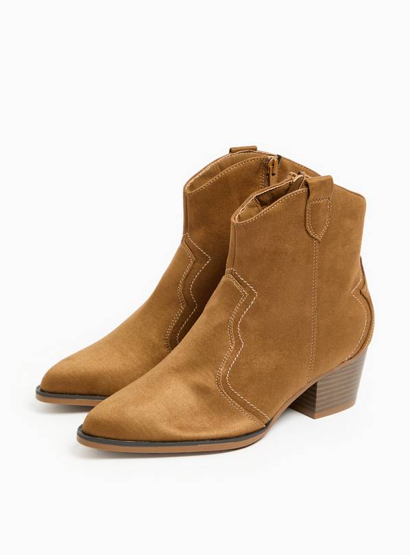 Tan Faux Suede Western Ankle Boots  6