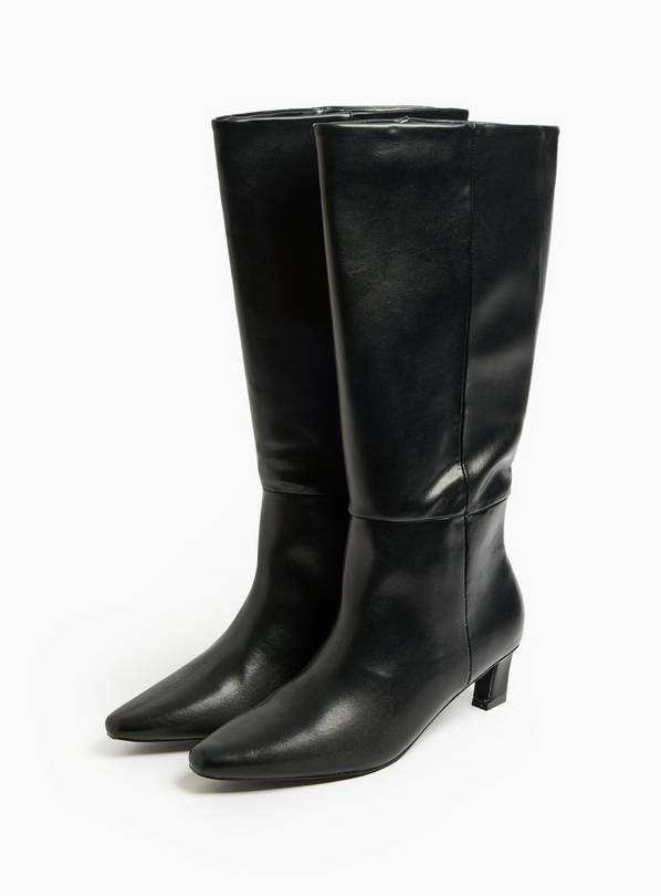 Black PU Relaxed Long Heeled Boots 6