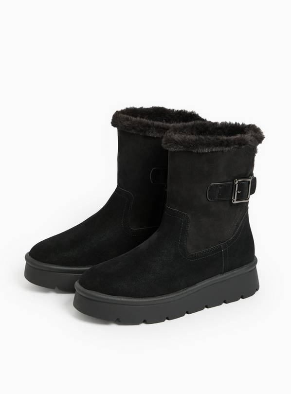 Black Buckle Detail Faux Fur Lined Boots 8