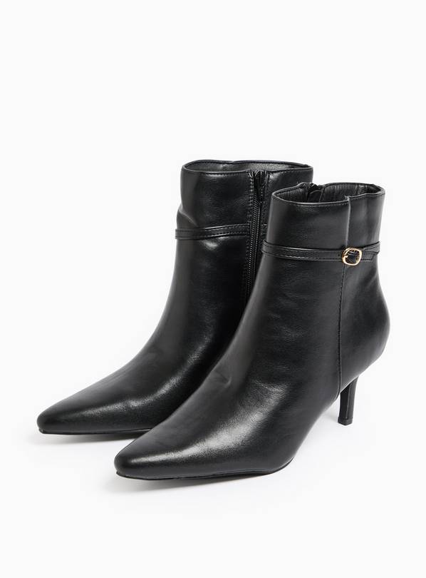 Black Faux Leather Buckle Detail Pointed Heeled Boots 4