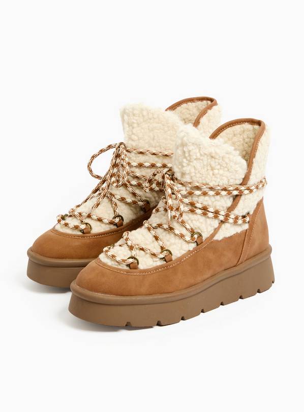 Tan Borg Lace Wedge Boots 5