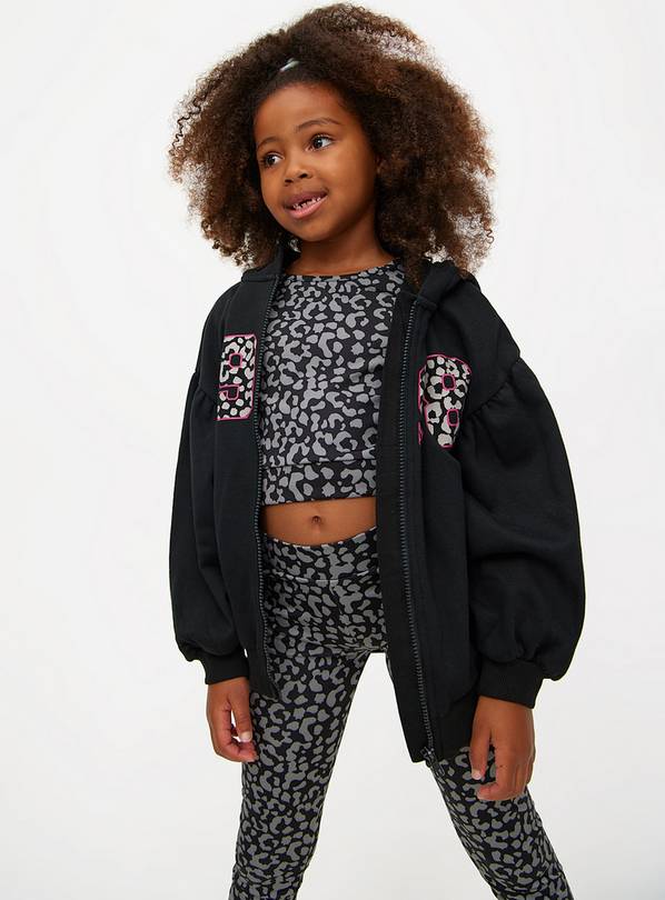 Leopard Print Cropped Top, Leggings & Hoodie Activewear 3-Piece Set 8 years