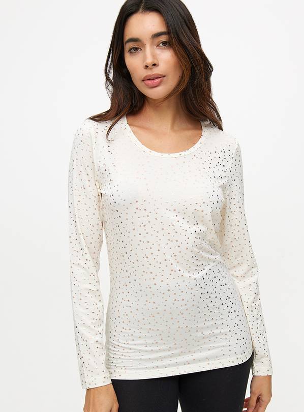 Cream Foil Star Print Medium-Warmth Thermal Top L