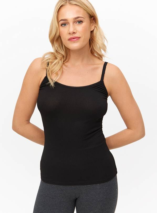 Black Medium-Warmth Ribbed Thermal Cami Tops 2 Pack L