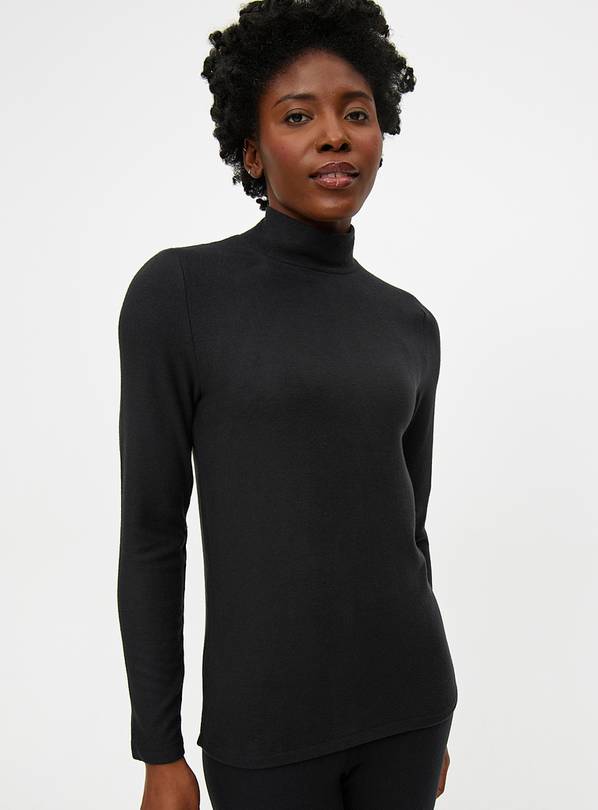 Black Maximum-Warmth Fleece Roll Neck Thermal Top L