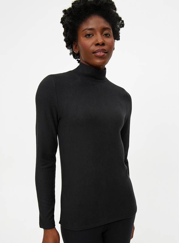 Black Maximum-Warmth Fleece Roll Neck Thermal Top XL