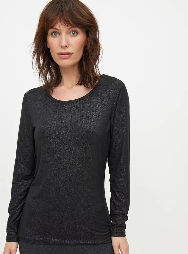 Black Glitter Medium-Warmth Thermal Long Sleeve Top M