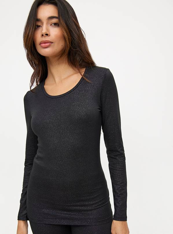 Black Glitter Medium-Warmth Thermal Long Sleeve Top L