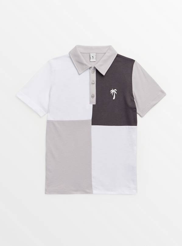 Grey Colour Block Short Sleeve Polo Shirt 8 years