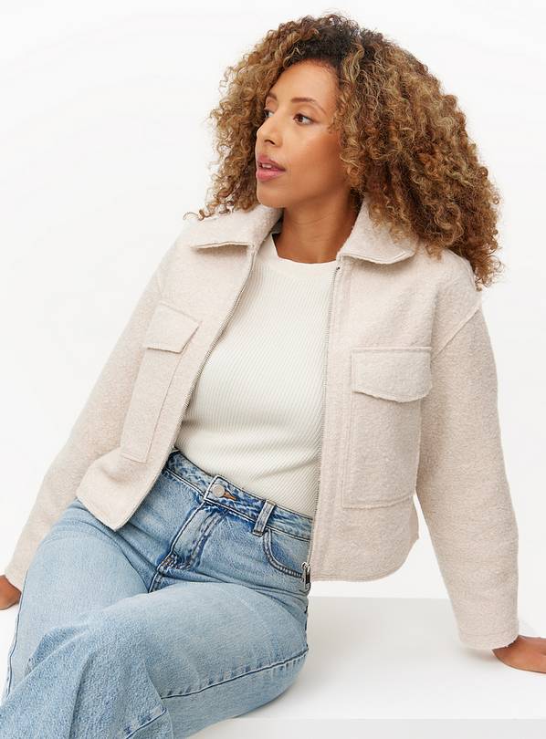 Cream Boucle Cropped Boxy Jacket L