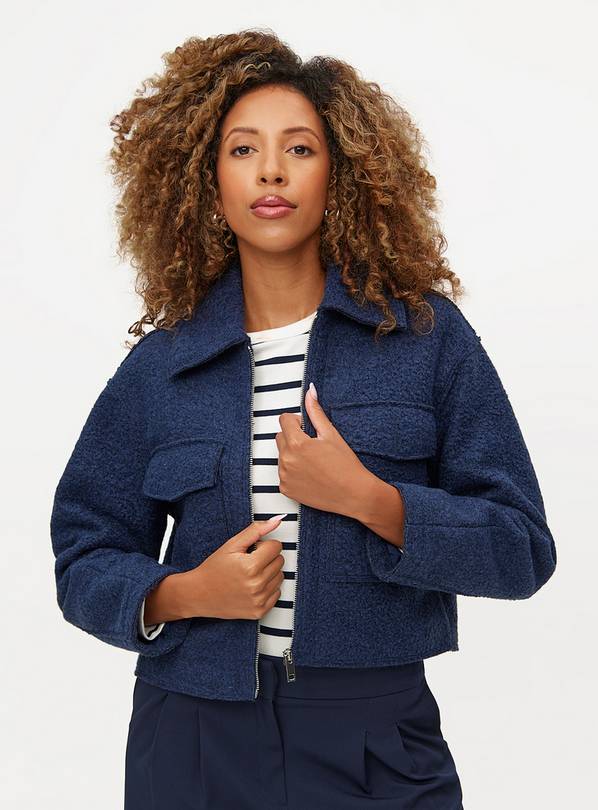 Buy Navy Boucle Cropped Boxy Jacket L Jackets Tu