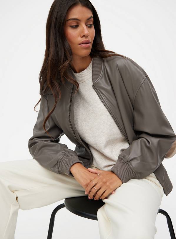 Taupe PU Bomber Jacket L