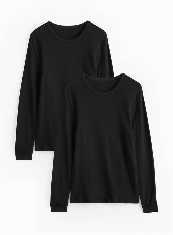 Black Maximum-Warmth Long Sleeve Thermal Tops 2 Pack L