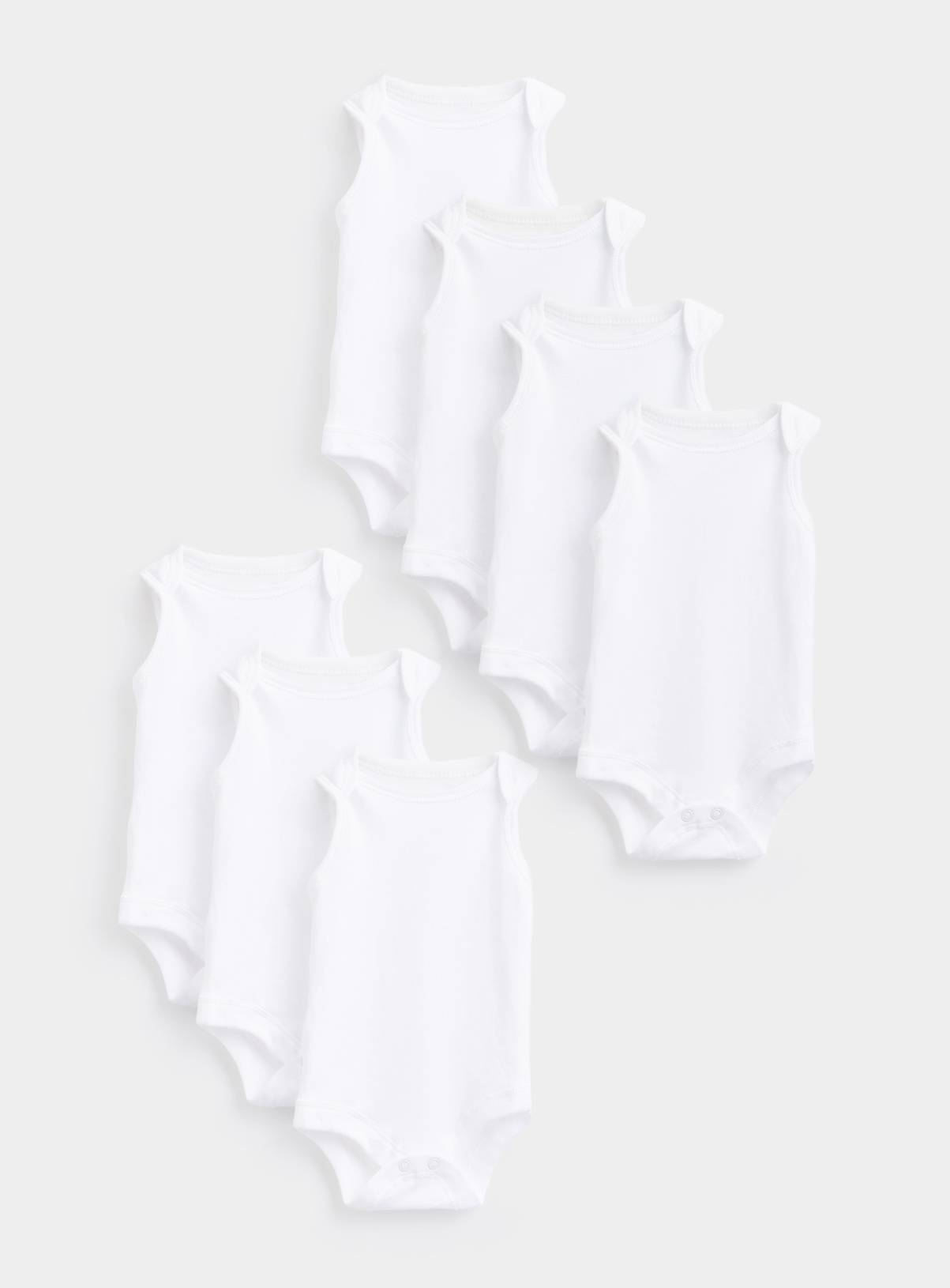 Plain White Sleeveless Bodysuits 7 Pack 9-12 months - Image 1
