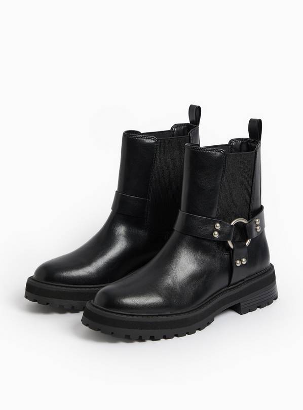 Black Faux leather Buckle Biker Boots 5