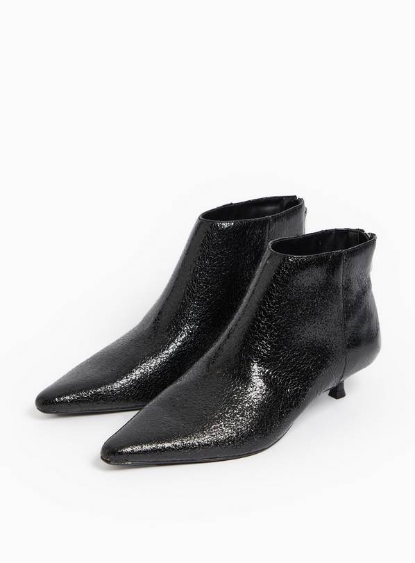 Black Patent Crackled Design Kitten Heel Ankle Boots 5