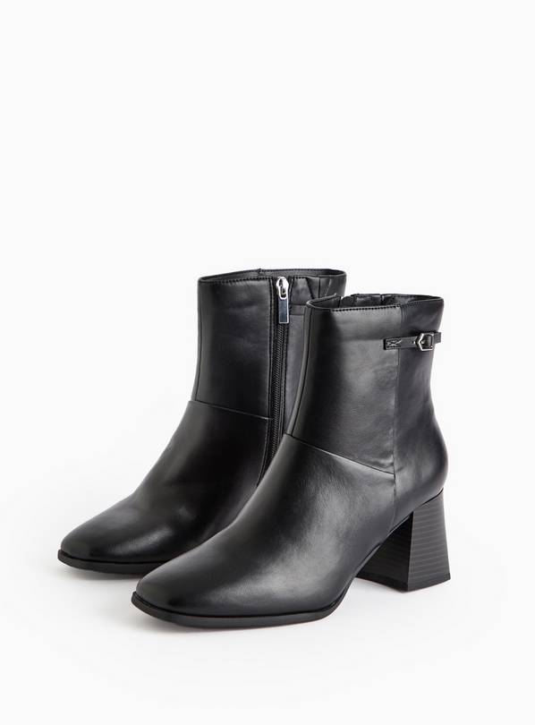 Black Faux Leather Buckle Detail Heeled Boots 6