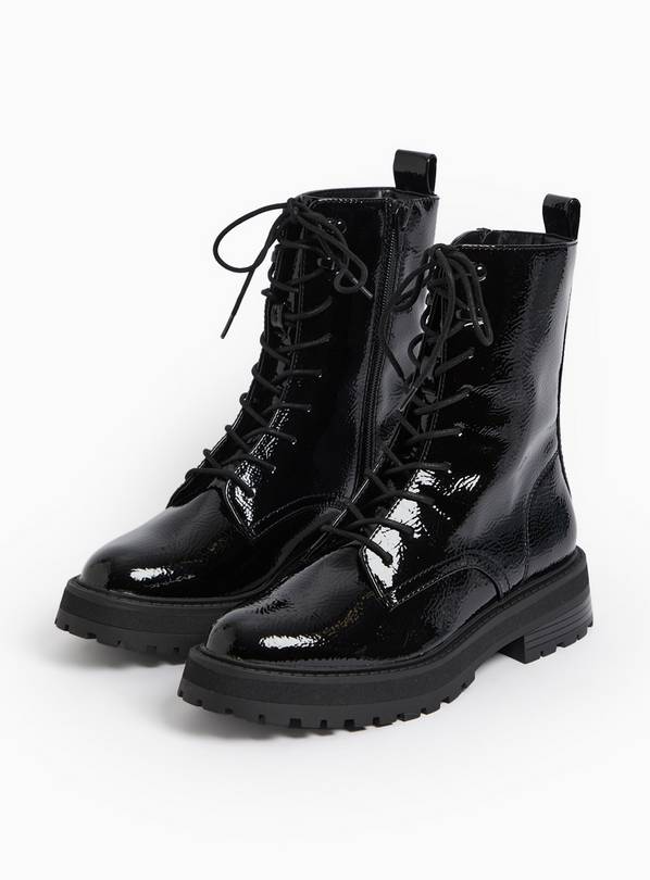 Black Patent Lace Up Boots 7