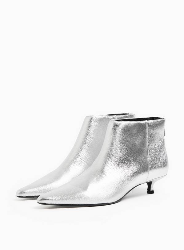 Buy Metallic Silver Kitten Heel Short Boots 3 Boots Tu