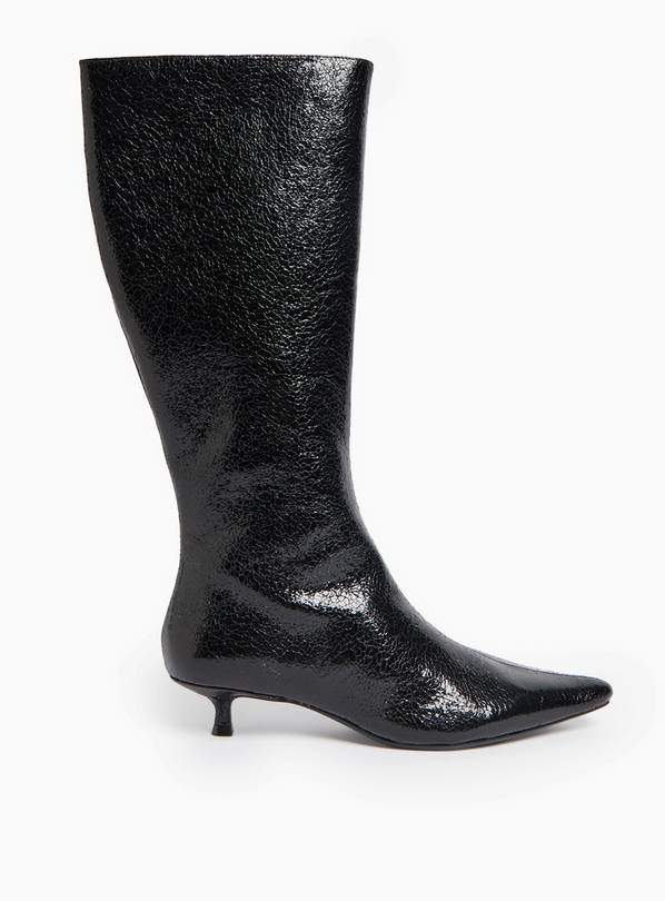 Black Patent Crackled Design Heeled Boots 3