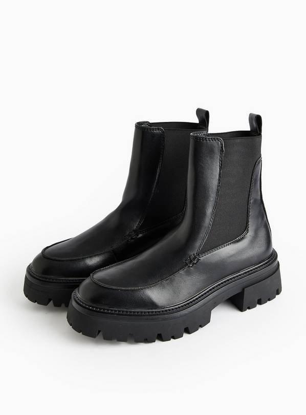 Black Faux Leather Chunky Chelsea Boots  3