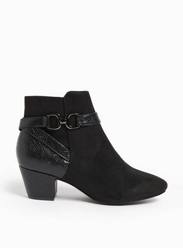 Black Buckle Faux Suede Heeled Ankle Boots 5