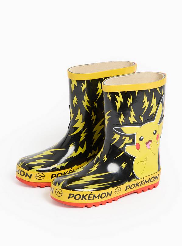 Pokemon Printed Yellow & Black Rubber Wellies 7 Infant