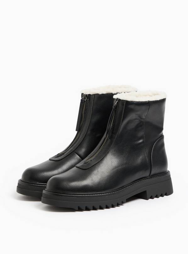 Black Faux Leather Zip Borg-Lined Chelsea Boots 3