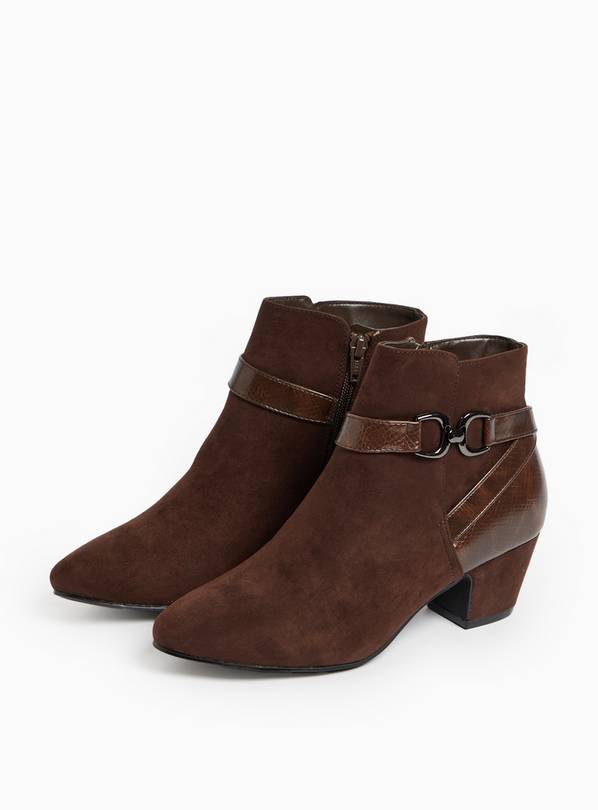 Brown Faux Suede Hardware Detail Heeled Ankle Boots 4