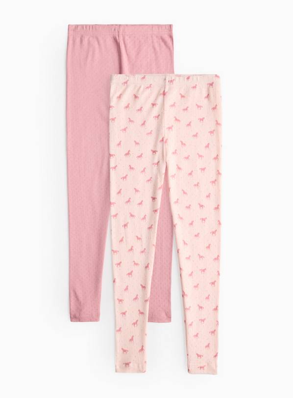 Pink Unicorn Pointelle Thermal Leggings 2 Pack 2-3 years