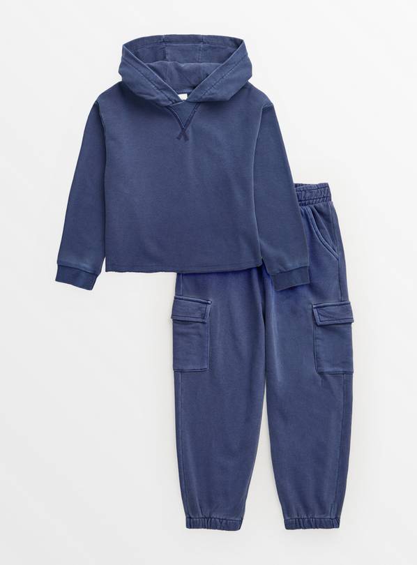 Navy Washed Hoodie & Cargo Joggers Set 5 years