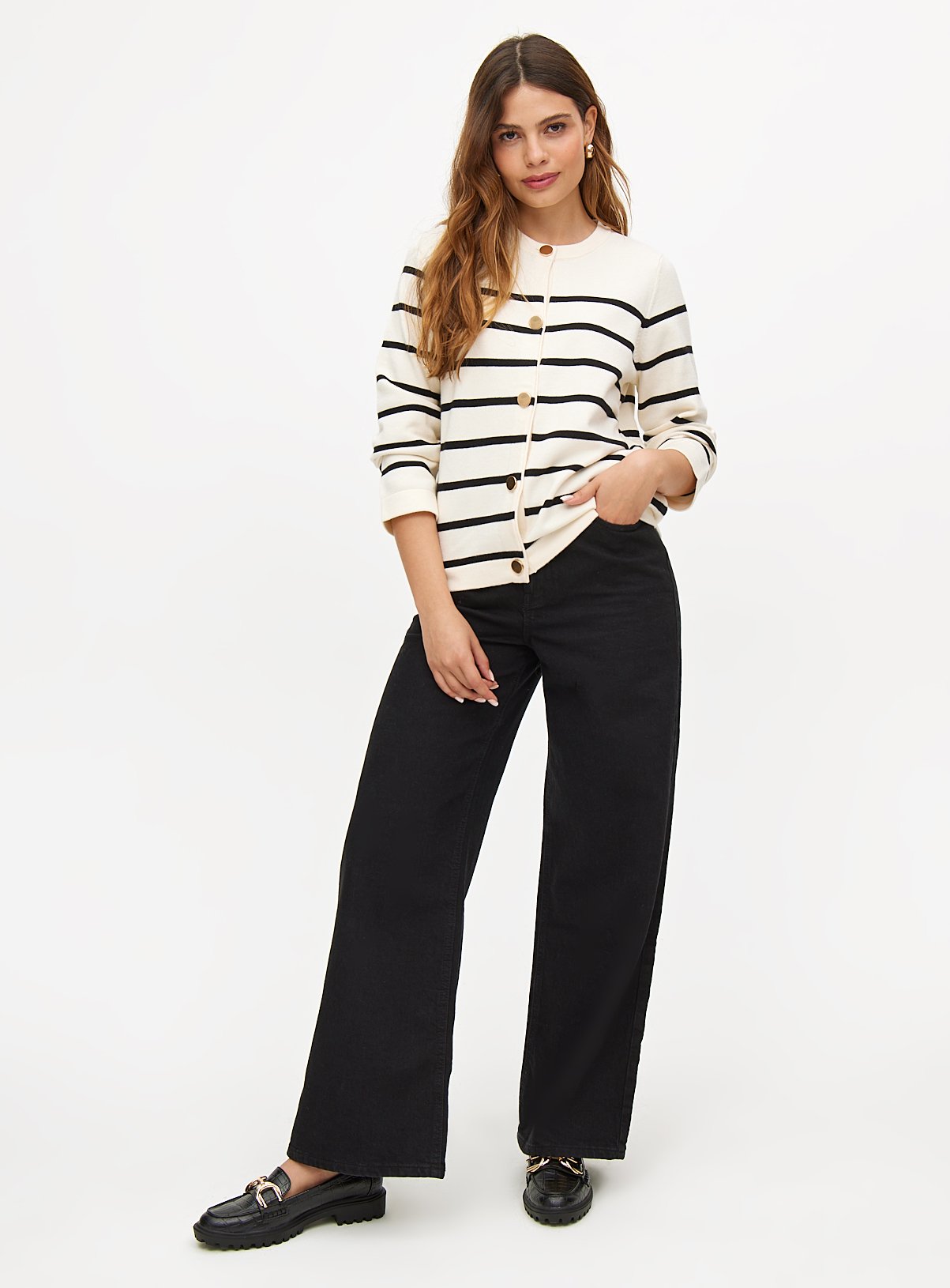 Cream Stripe Button Through Cardigan 8 - Image 3 thumbnail
