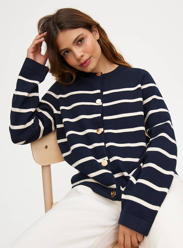 Navy Nautical Stripe Button Through Cardigan 22