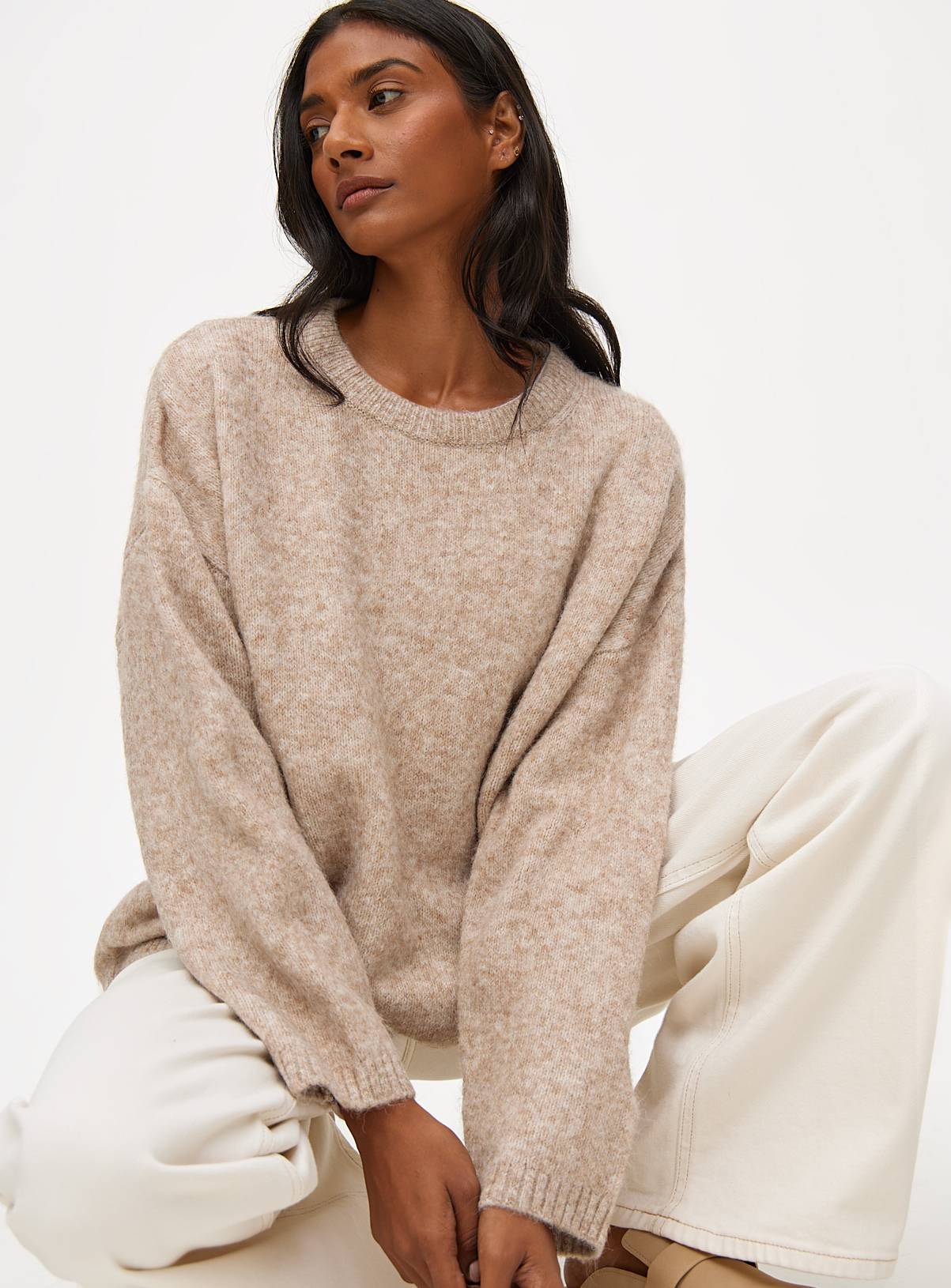 Oatmeal Relaxed Crew Neck Knitted Jumper  16 - Image 1