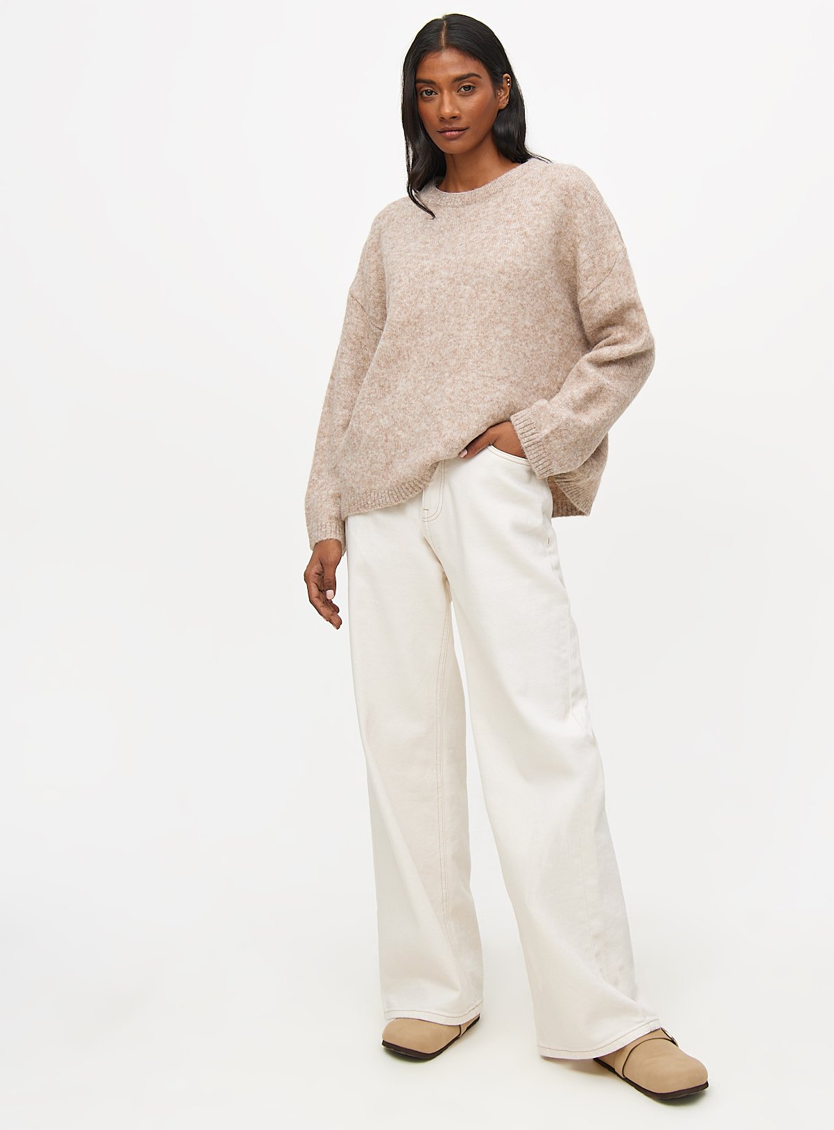 Oatmeal Relaxed Crew Neck Knitted Jumper  16 - Image 3 thumbnail