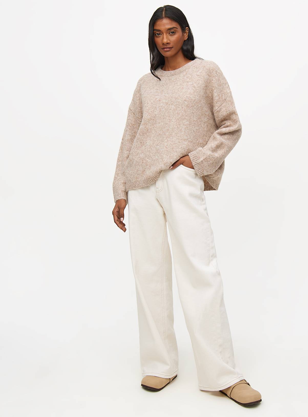 Oatmeal Relaxed Crew Neck Knitted Jumper  16 - Image 3