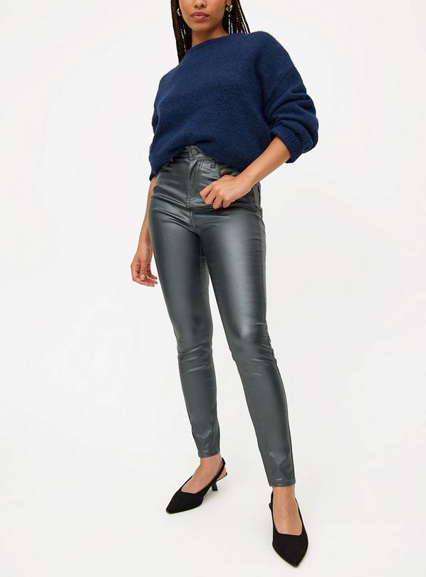 Gunmetal Coated High Waisted Skinny Fit Jeans 14R