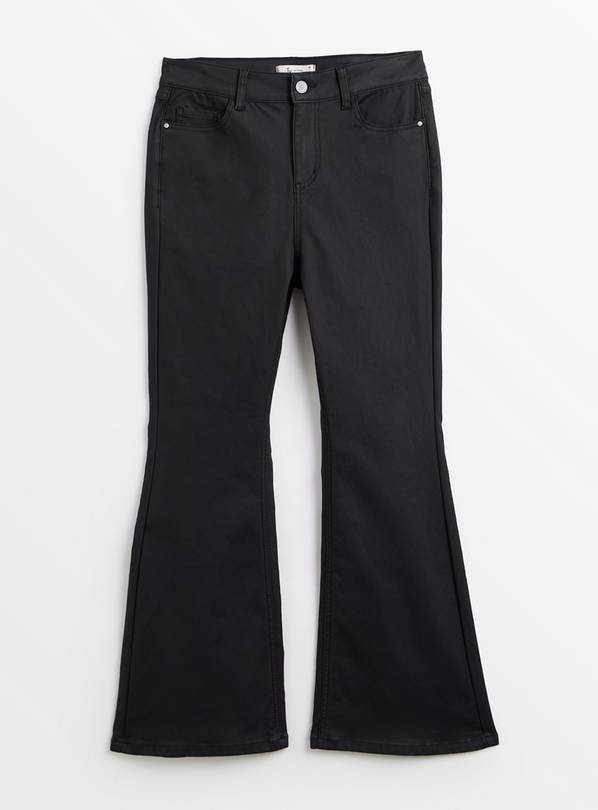 PETITE Black Coated Kick Flare Jeans  8