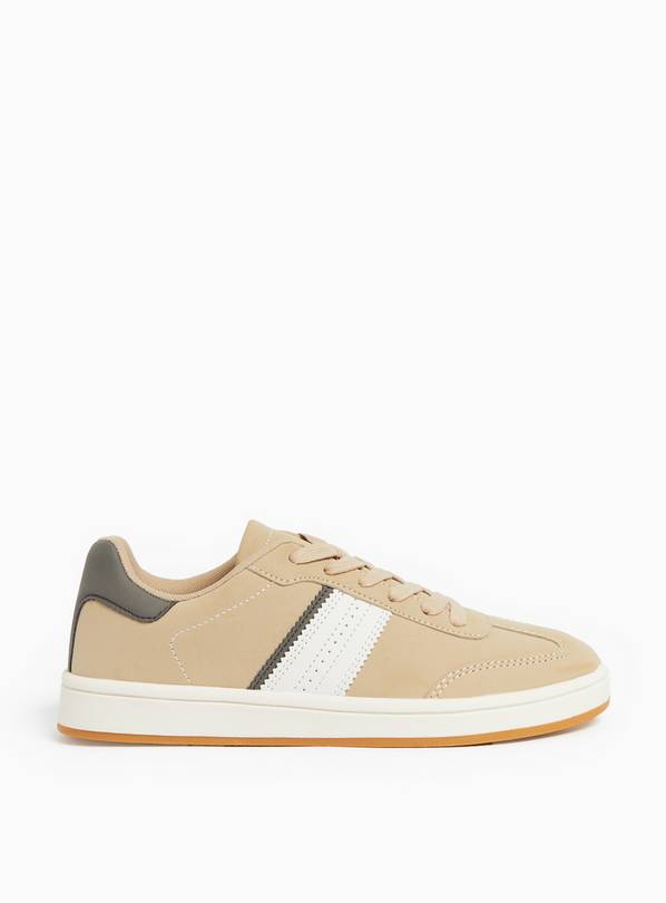 Neutral Beige Side Stripe Court Trainers 4